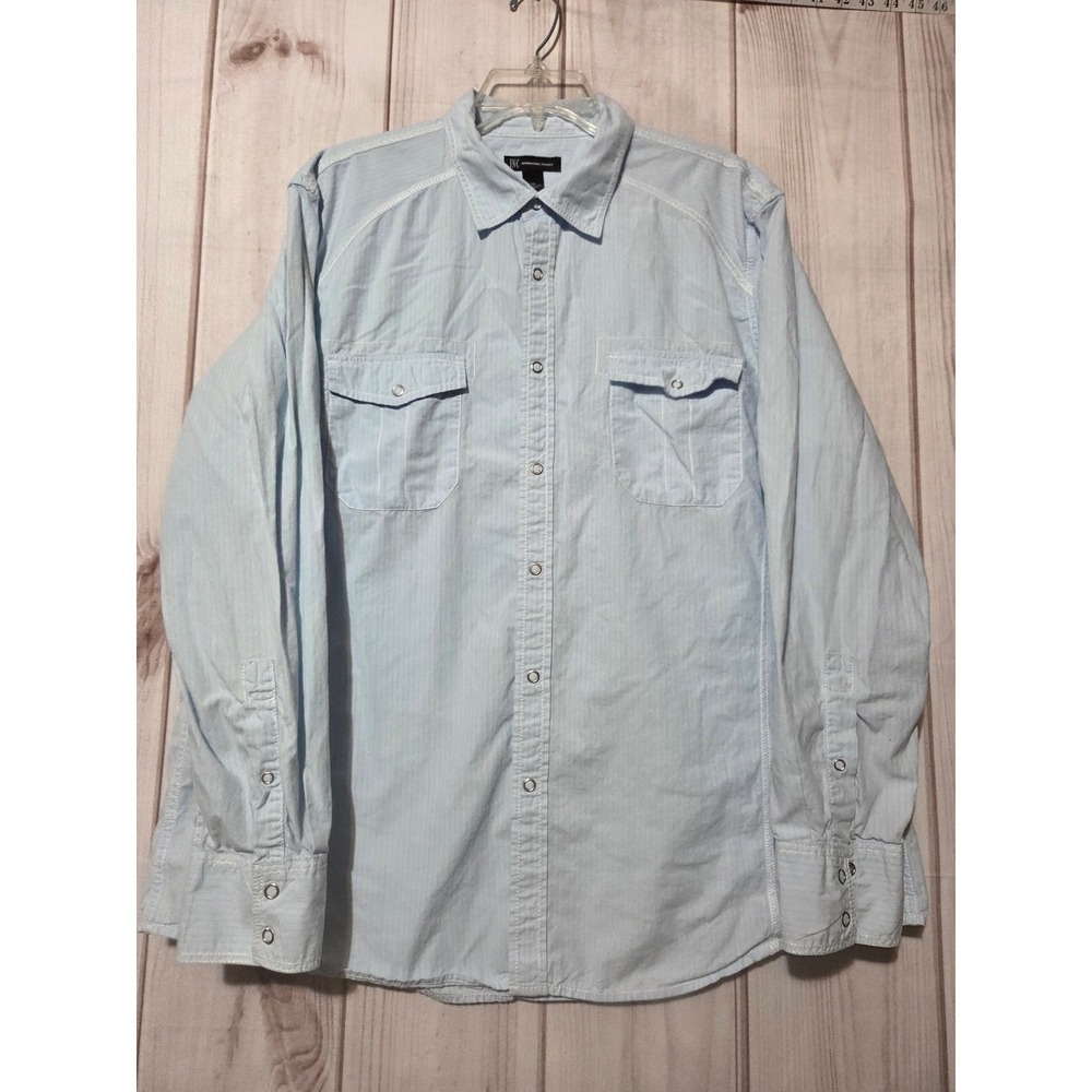 INC International Concepts Blue Pinstripe Snap Front Western Shirt XXL Cotton